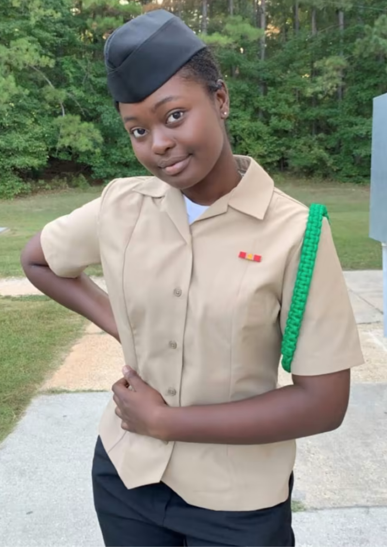 Victoria Oluwakotanmi posing in her U.S. Navy Reserve uniform prior to her national pageant success.