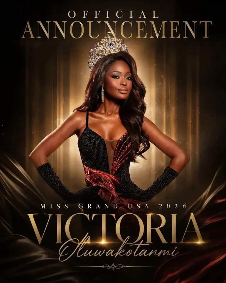 The official announcement portrait of Victoria Oluwakotanmi wearing the crown as the new Miss Grand USA 2026.