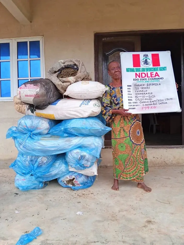 85-year-old widow arrested with 179kg of cannabis in Edo