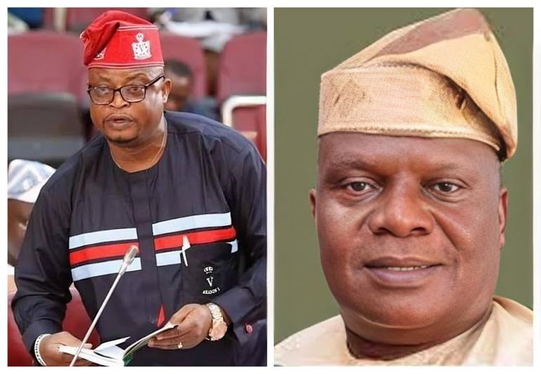 A split-screen image showing Osun PDP Chairman Sunday Bisi on the left and Accord Party Chairman Pastor Victor Akande on the right.