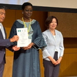 Mrs Florence Akinyemi Adeseke, Nigeria’s charge d’affaires and Yoshikuni Watanabe, the Mayor of Kisarazu with the certificate that designates Kisarazu Nigeria’s hometown. Credit: State House