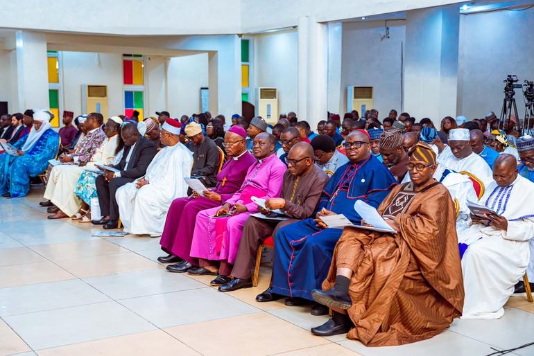 Economic and Financial Crimes Commission (EFCC) Chairman Olanipekun “Ola” Olukoyede and religious leaders at the Nigeria Inter-Religious Council (NIREC) in Abuja.