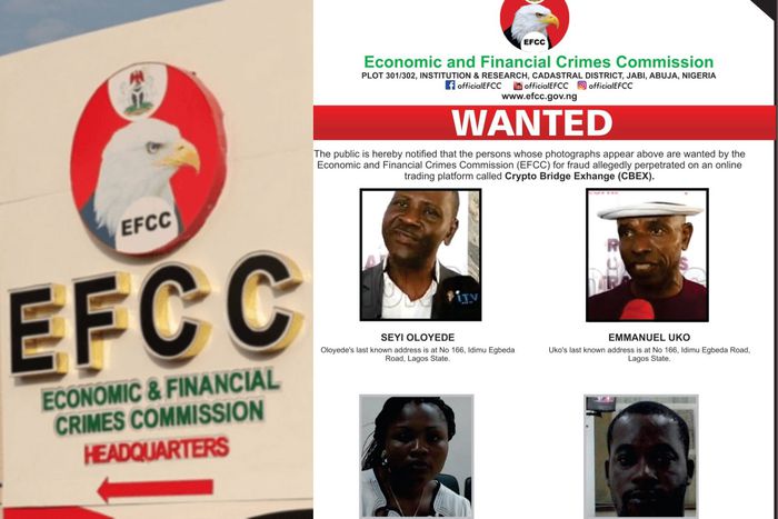 EFCC releases photos of 4 wanted CBEX crypto scam suspects