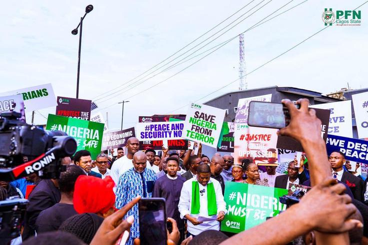 Lagos PFN takes to the streets over rising insecurity: Yemi Davids, Apostle Iren lead protest