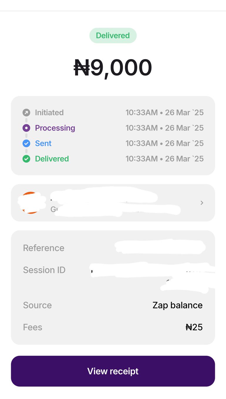 Transfer Charges on the Zap App