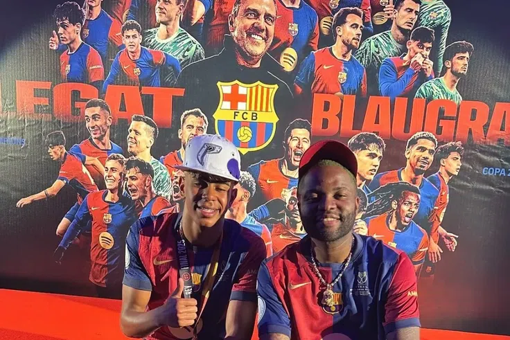 VIDEO: Skales performs at Barcelona’s Copa del Rey party, meets Lamine Yamal, mother