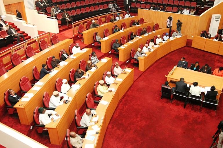Lagos State House of Assembly lawmakers were seated during a legislative session debating new tenancy and estate agent regulations.