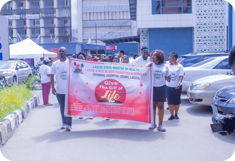 Hospital staff promote voluntary blood donation as part of efforts to improve blood availability in Lagos.