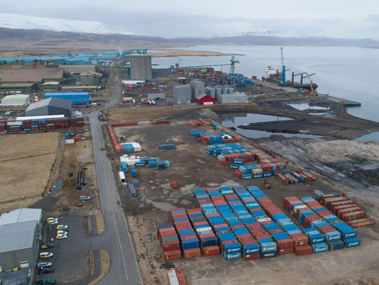 Grundartangi shipping port in Iceland near where the first mosquitoes were discovered