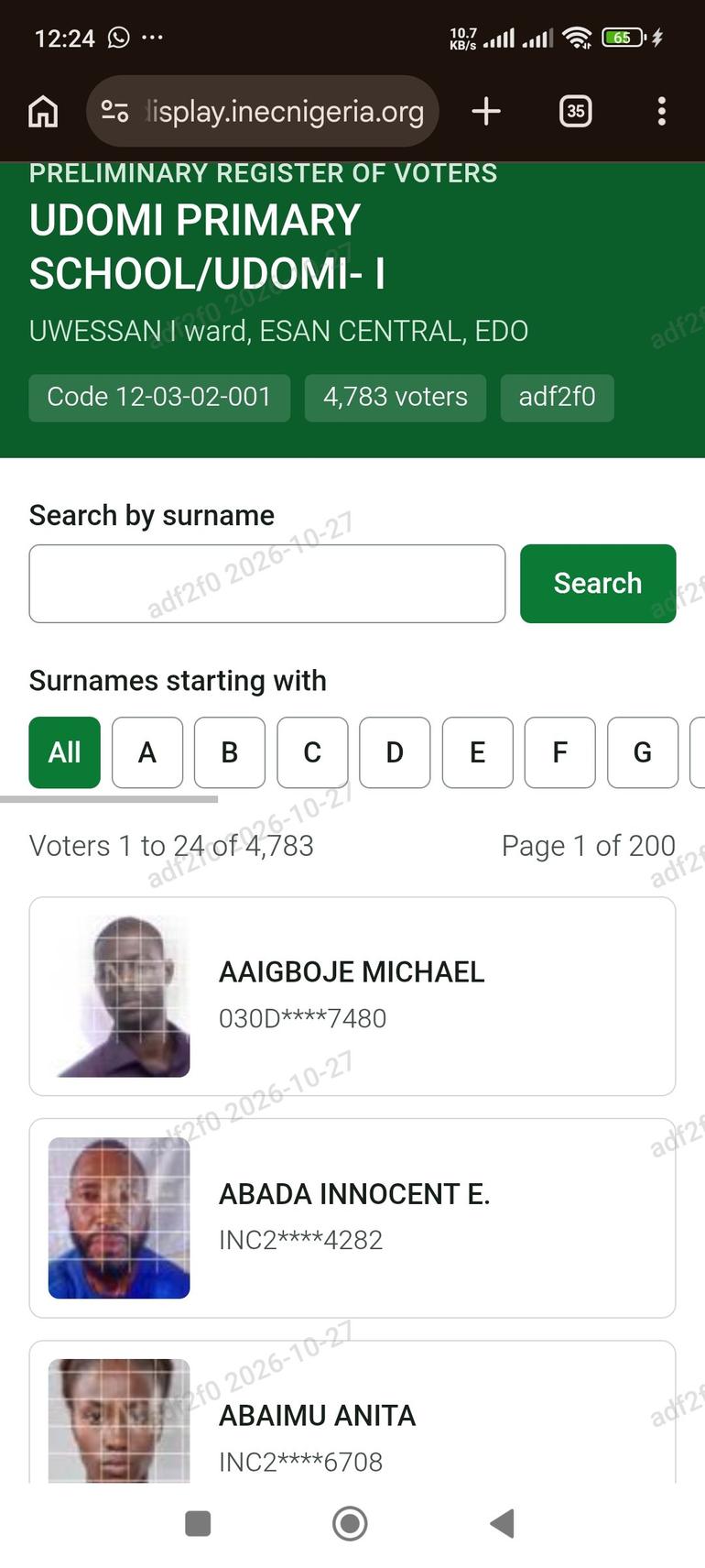 Screenshots of suspected AI images attached to voter records in Ward 11, Uzairue South East, Etsako West Local Government Area of Edo State.