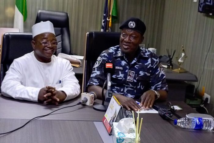 The NECO registrar, prof. Dantani Wushishi and the Commissioner of Police, Lagos State Command, Mr Olohundare Jimoh at the Command on Friday.