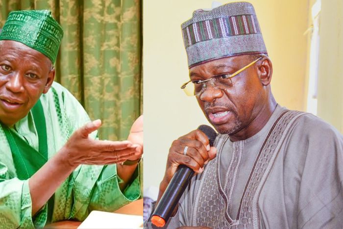 Left-Right: Hon. Ali Bukar Dalori, the Acting National Chairman of the APC and former Kano State Governor, Abdullahi Ganduje. [Facebook:Ali Bukar Dalori]