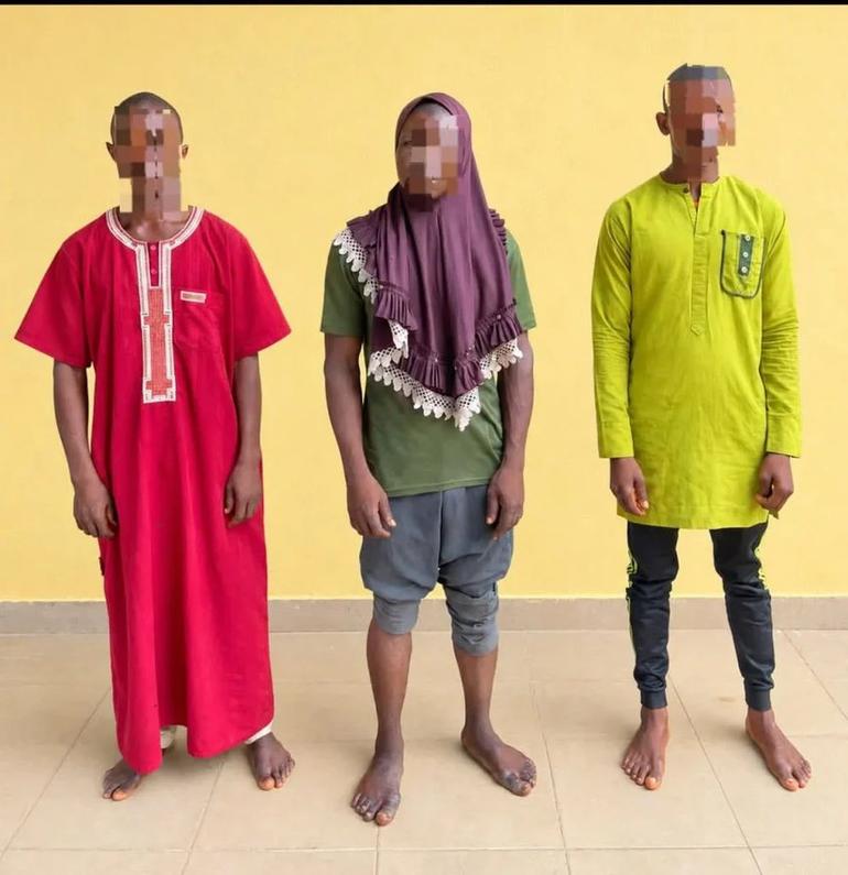 A hijab-wearing man and two other suspects have been arrested over alleged links to kidnapping operations in the state.