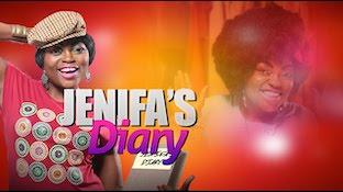 Jenifa's Diary, featuring creator and lead actress Funke Akindele as the ambitious, fashion-forward character Jenifa smiling against a vibrant red background.