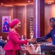 President Bola Tinubu shaking hands with the newly appointed Minister of Foreign Affairs, Bianca Odumegwu-Ojukwu, at the State House, Abuja, following her promotion in April 2026.