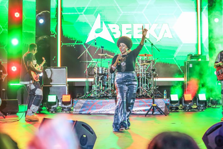 Rachael Magoola performing at Abeeka Band’s maiden concert