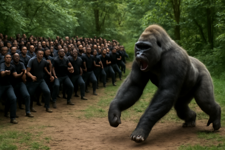 Game ranger reveals what happens if 100 men fight a gorilla
