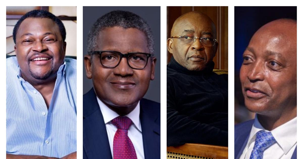 Portraits of leading African billionaires including Mike Adenuga, Aliko Dangote, Strive Masiyiwa and Patrice Motsepe