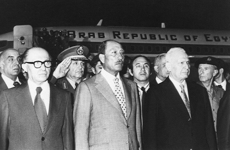 19 November 1977. Egyptian President Anwar Sadat became the 1st Arab leader to set foot in Israel, after his plane landed at Ben Gurion Airport for a 36-hour visit. Egyptian soldiers would assassinate Sadat for signing the Camp David Accords.