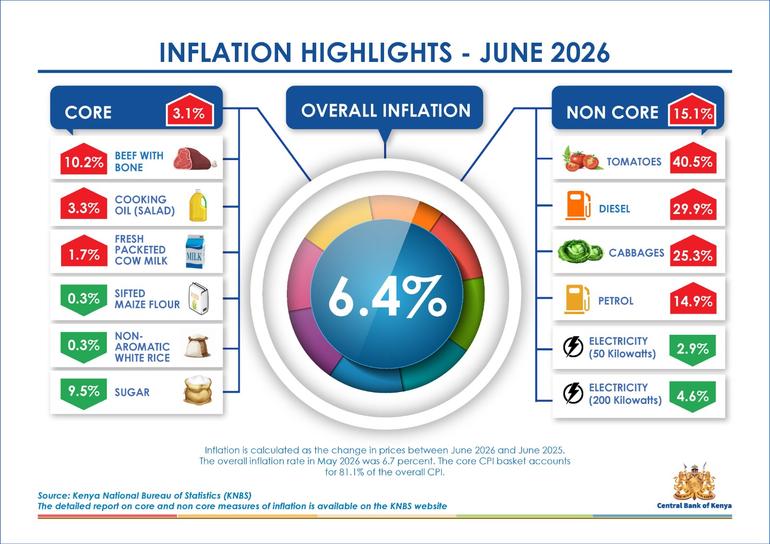A visual representation showing inflation in June released by Kenya National Bureau of Statistics (KNBS) (Image: Files)