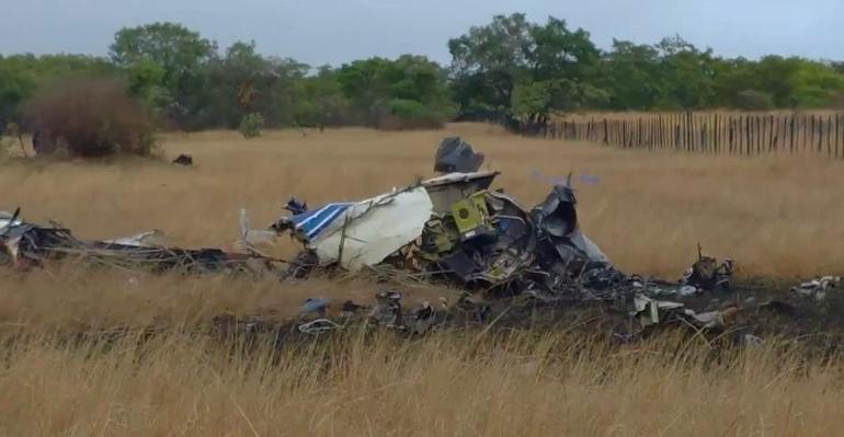 The wreckage of the helicopter Wicknell Chivayo died travelling in.