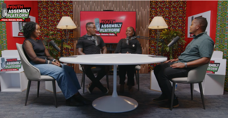 Betty Njeru, Anthony Irari, Chimwani Chitayi and Wahu Tracy speaking during the Youth Assembly Platform podcast