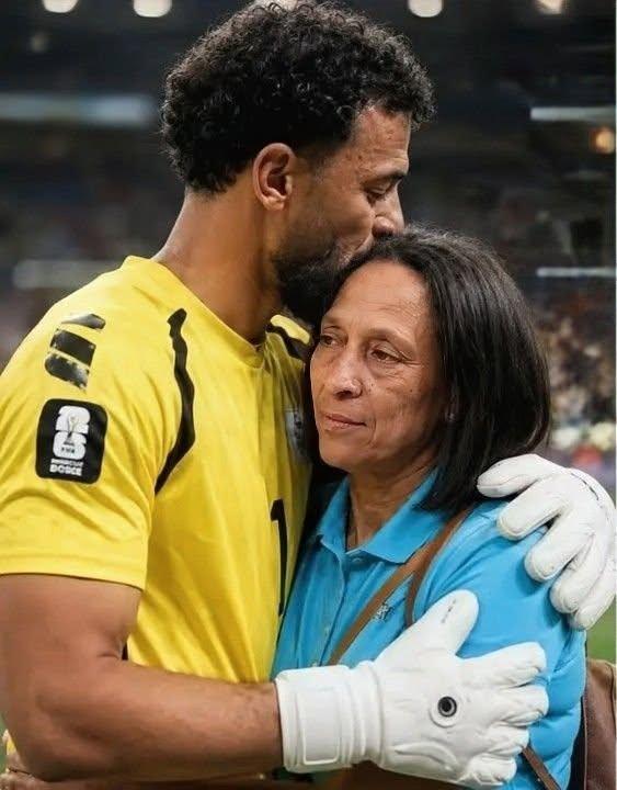 Cape Verde goalie and captain Vozinha shares a moment with his mother Ana Candida Evora after she got a last-moment Visa to enable her watch him play in the World Cup 2026 (Image: Files)