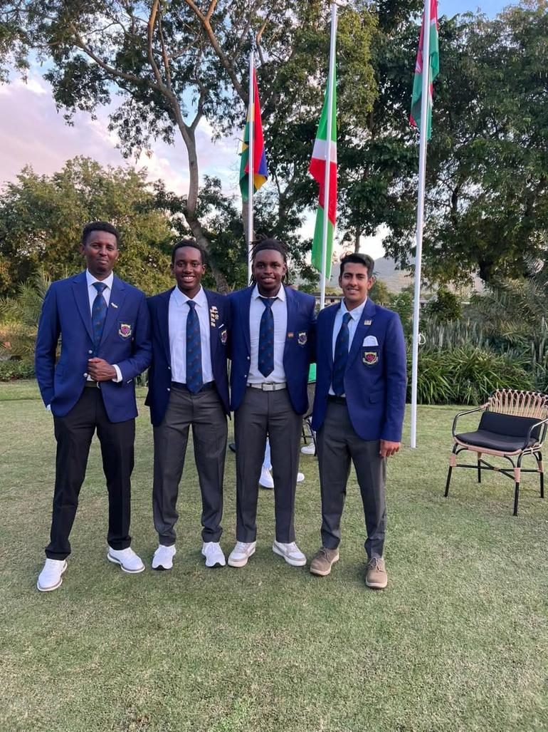 Team Kenya junior golfers Junaid Manji, Mwathi Gicheru, Kamoza Longwe and Raphael Leming'ani at the Tamarina Golf Club 2026 African Region IV Championship in Mauritius (Image: Files)