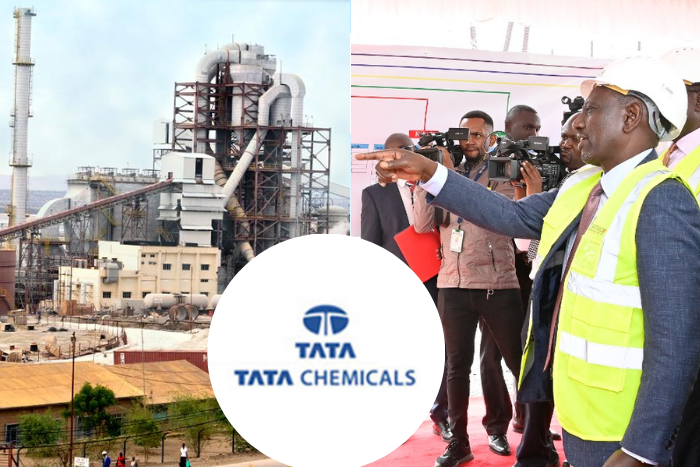 Photo collage of Tata Chemicals Magadi plant and President William Ruto. (Image: Tata Chemicals-PCS)