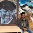 George Njenga, also known as Tetra G, alongside his artpiece of the late former Prime Minister Raila Odinga