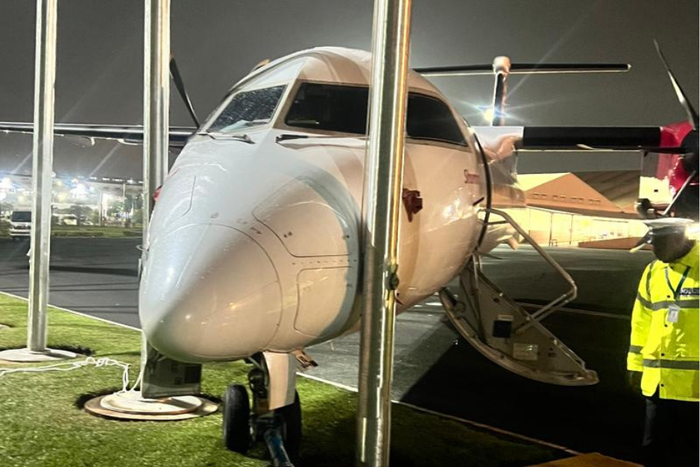 Jambojet Aircraft damaged after accident at JKIA VIP pavilion
