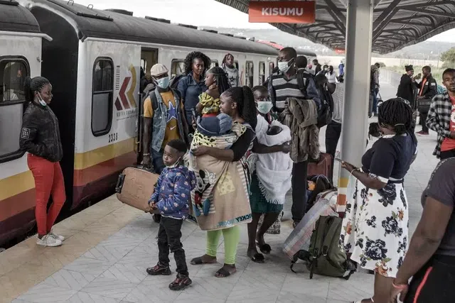 Passengers at a Kenya Railways terminus