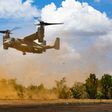 A U.S. Marine Corps V-22 Osprey, assigned to Combined Joint Task Force - Horn of Africa (CJTF-HOA), at the Msata Military Training Base in Tanzania, February 15, 2025.