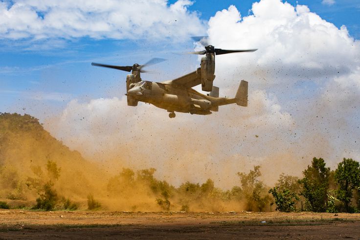 A U.S. Marine Corps V-22 Osprey, assigned to Combined Joint Task Force - Horn of Africa (CJTF-HOA), at the Msata Military Training Base in Tanzania, February 15, 2025.