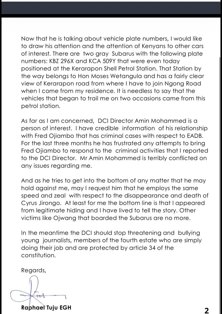 Raphael Tuju's statement, issued April 3, 2026