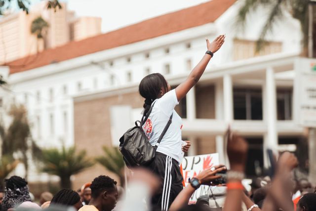 A protestor taking part in a demonstration in Nairobi
