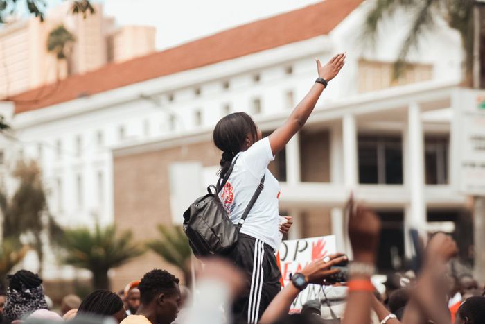 A protestor taking part in a demonstration in Nairobi
