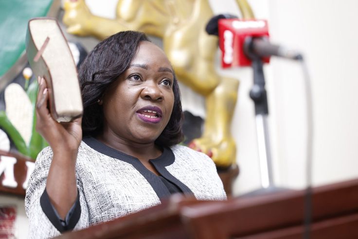 Ms. Claris Awuor Ogangah takes the oath of office during her swearing in as the new Chairperson of the Kenya National Commission on Human Rights in October 2025