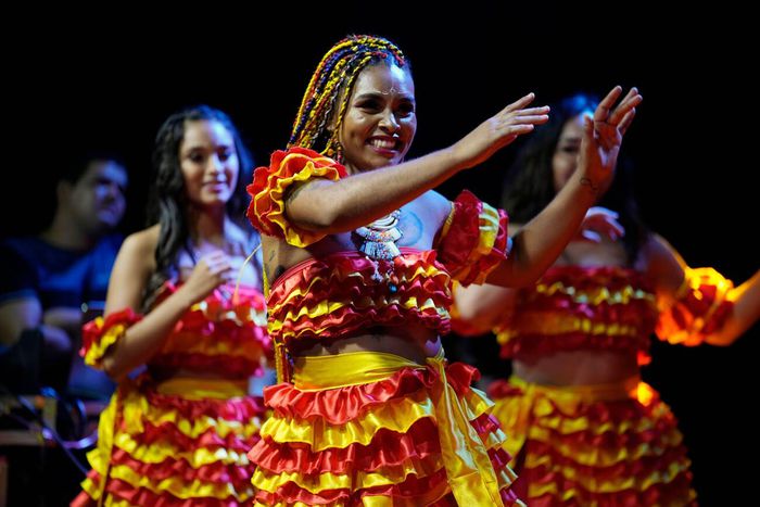 Members of the Paraguay-African cultural group Kamba Cua dance during celebrations in honour of Saint Balthazar, Sunday, January 9, 2022.