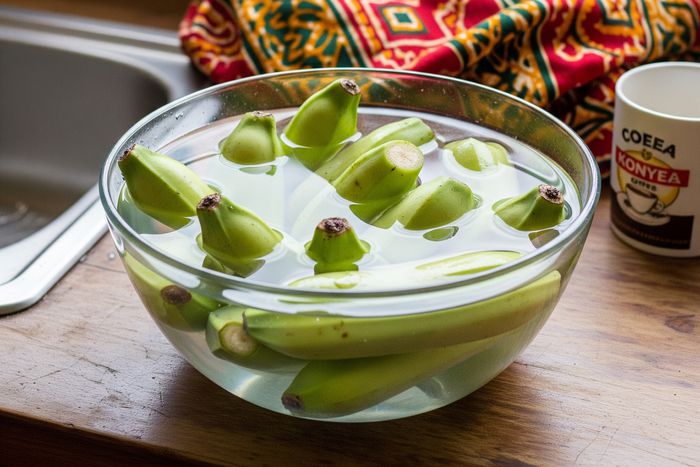 Soaking bananas in water after trimming helps reduce sap
