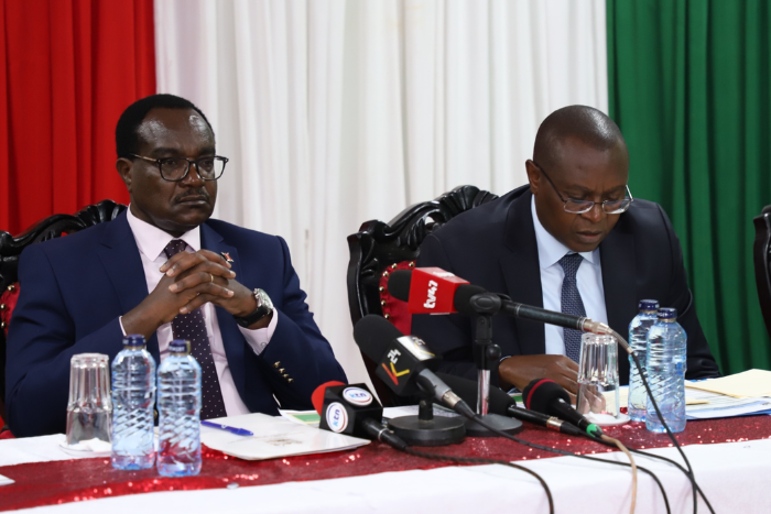 Education CS Julius Ogamba with KNEC CEO Dr. David Njengere