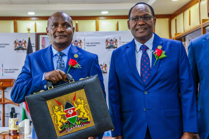 Treasury Cabinet Secretary John Mbadi with PS Chris Kiptoo