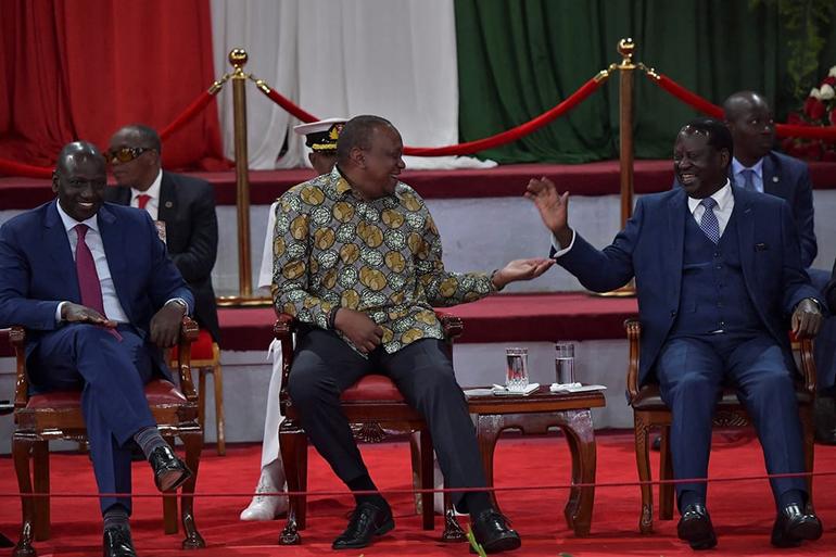 President Ruto, former president Uhuru Kenyatta and the late former Prime Minister Raila Odinga at a media panel in 2022 (Image: Files)