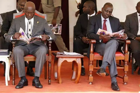 The late former President Daniel Moi with William Ruto at a past event