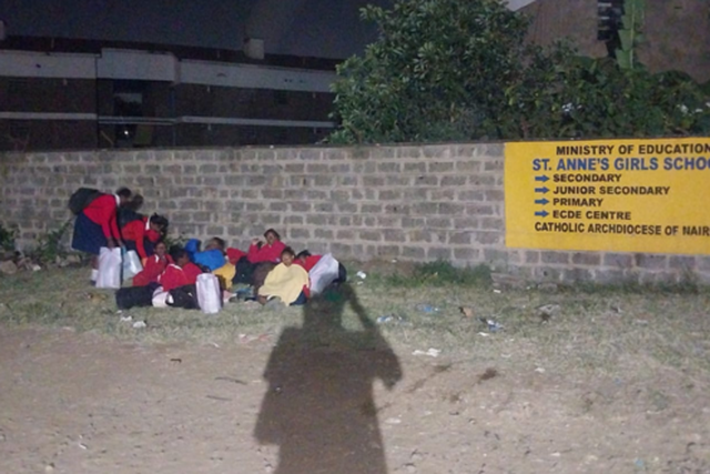 Girls stranded outside St Anne's Girls Secondary School in Nairobi