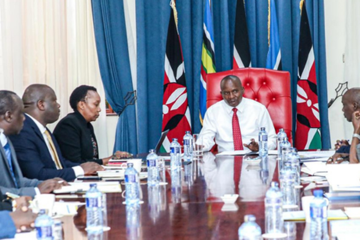 Deputy President Kithure Kindiki chairs a meeting at his official residence in Karen