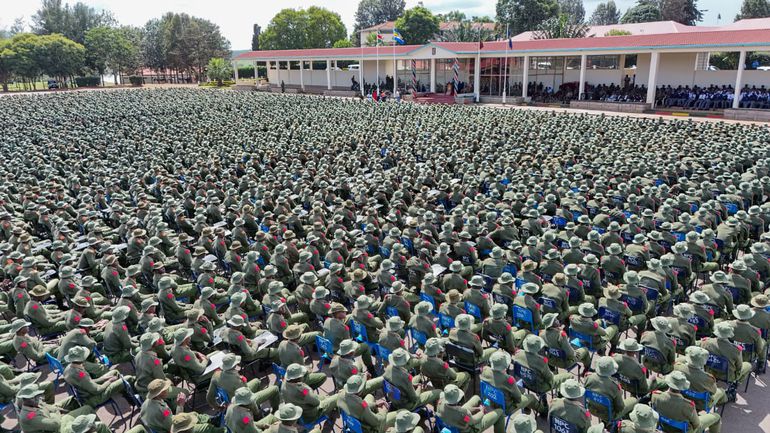 Police recruits in Kiganjo training college