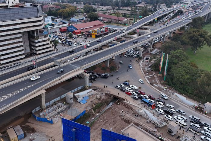 An aeriel view of the busy Haile Selassie Avenue and Uhuru Highway Roundabout
