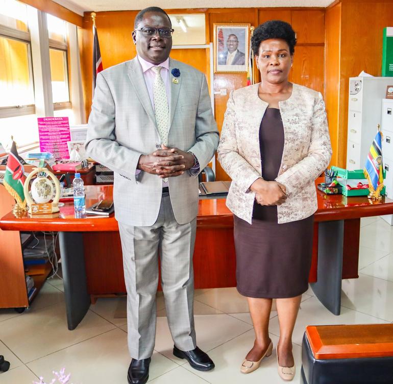 Director General Evelyn Cheluget receives Hon. Dr. Wilson Kipngetich Arap Kogo, Kenya’s High Commissioner to Australia in her office, during a courtesy visit (Image: Files)