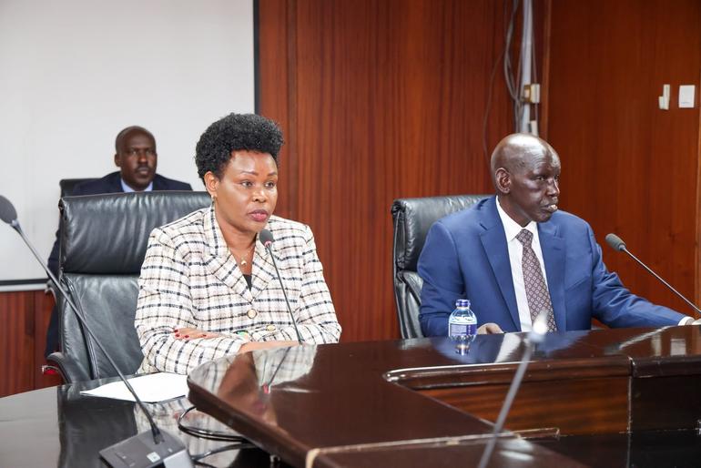 Director General Ms. Evelyn Cheluget flanks P.S. Dr. Kipsang during an engagement with the National Assembly Committee on Regional Integration over the legal and administrative processes on IDs and Kenyan citizenship (Image: Files)